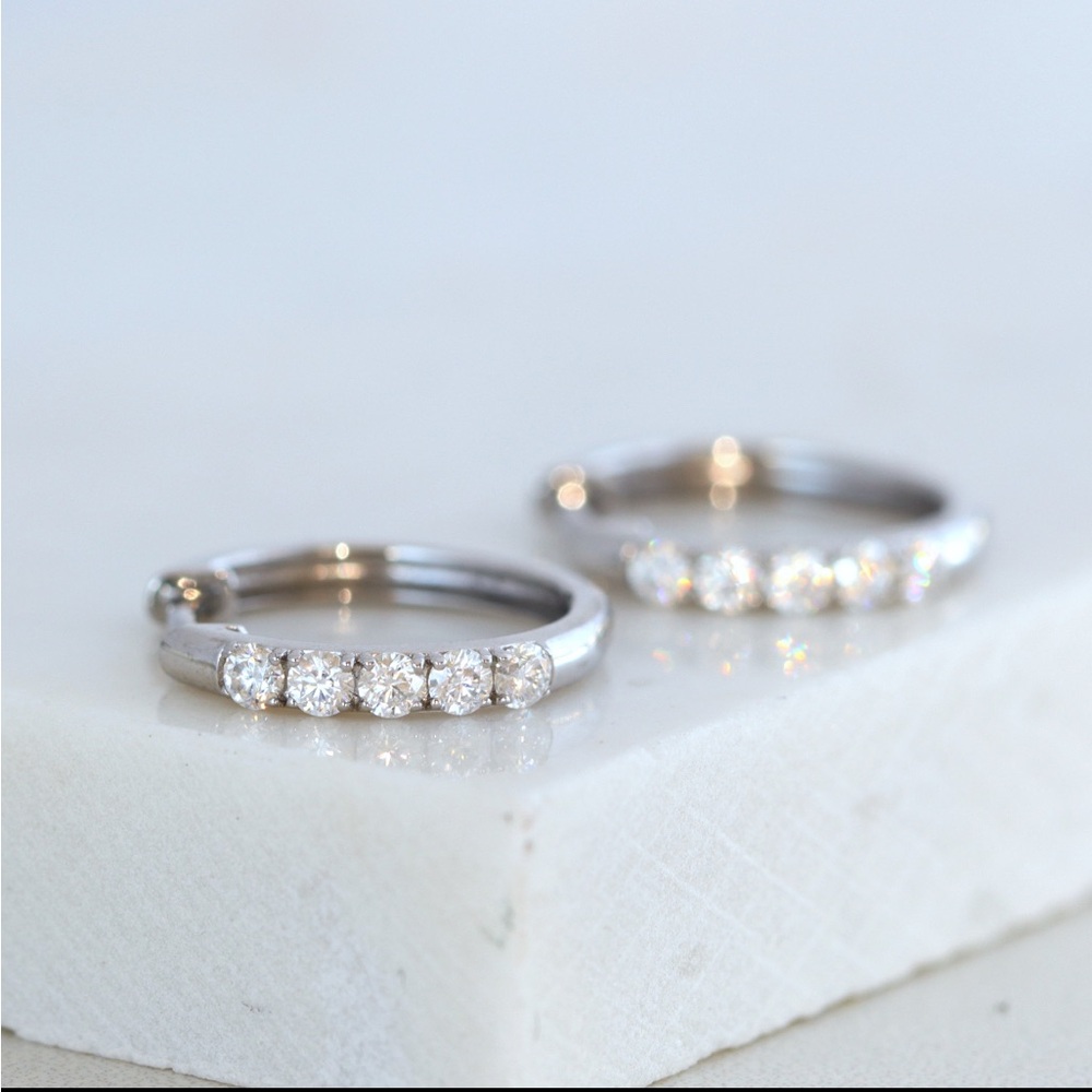 White Gold Moissanite Diamond Huggie Hoop Earrings
